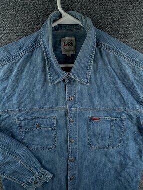 Think Pink Denim Men Long Sleeve Button Up Shirt Blue Size 100 (~XL) Pockets